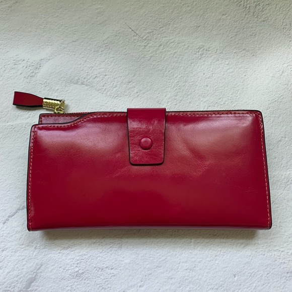 ItsLife Women’s RFID Wallet - Waxed Vegan Leather - Raspberry - Picture 1 of 7